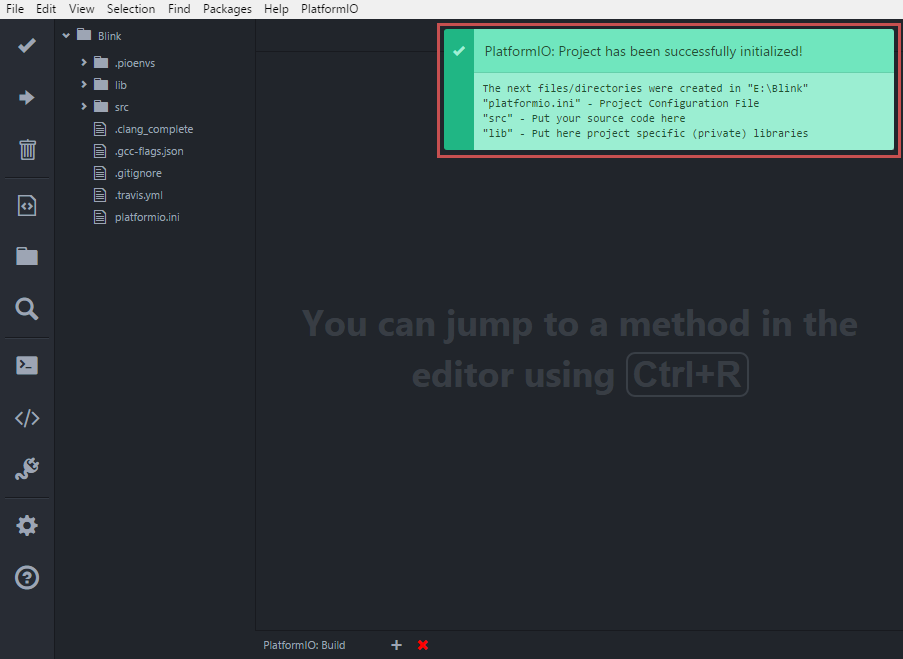 PlatformIO IDE - Project has been successfully initialized